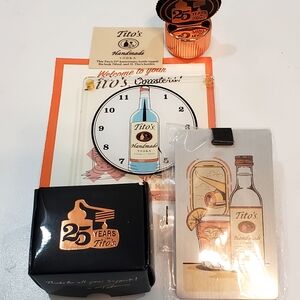 Tito’s Vodka 25th Anniversary Bottle Topper, Coasters & Luggage Tag